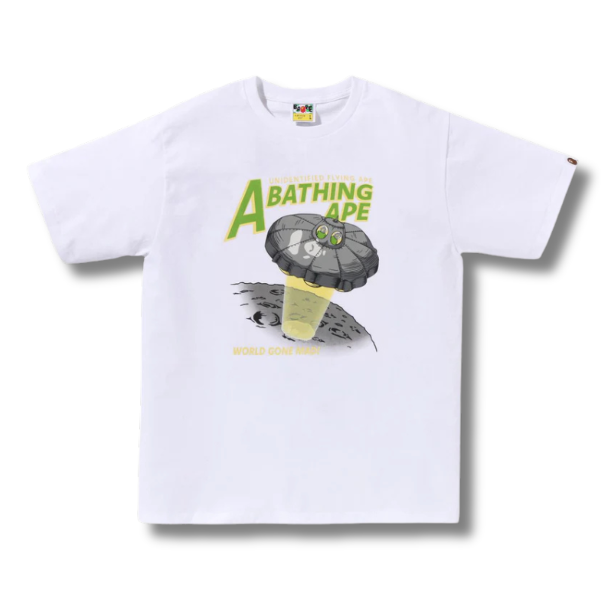 A BATHING APE APE HEAD UFO ON MOON TEE