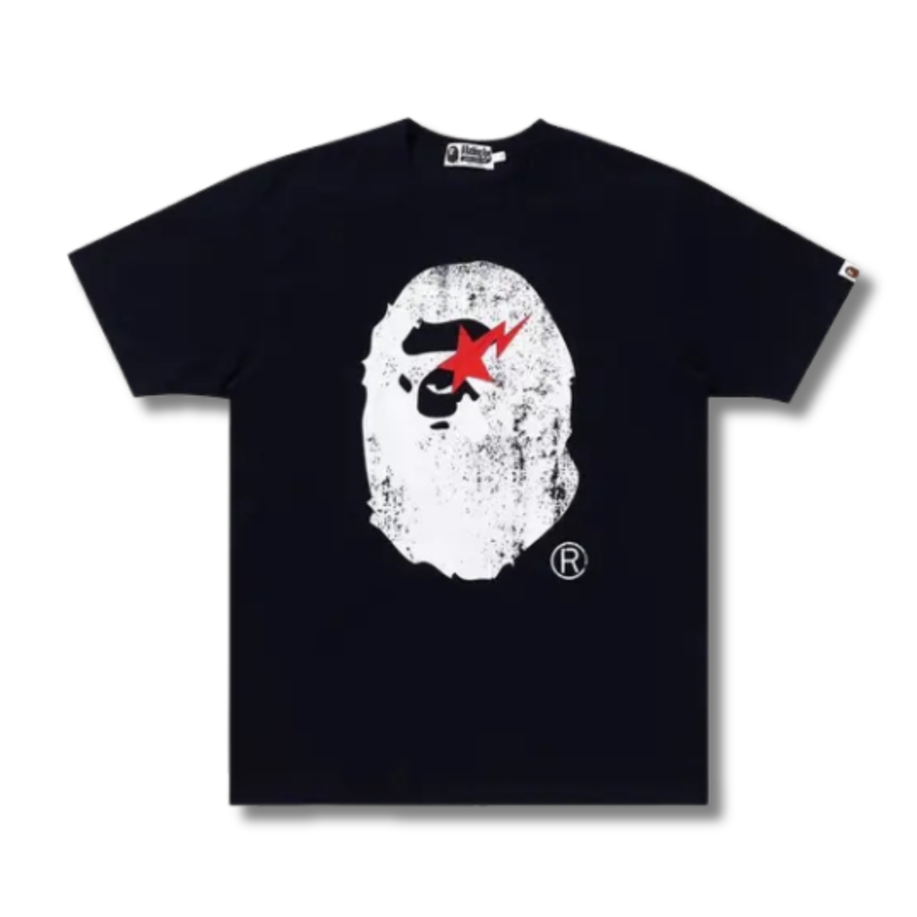 A BATHING APE APE HEAD BAPESTA TEE INDIGO