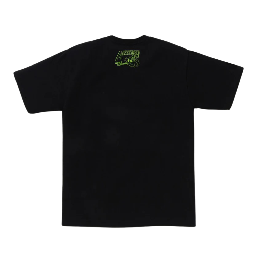 A BATHING APE APE HEAD UFO ON MOON TEE BLACK