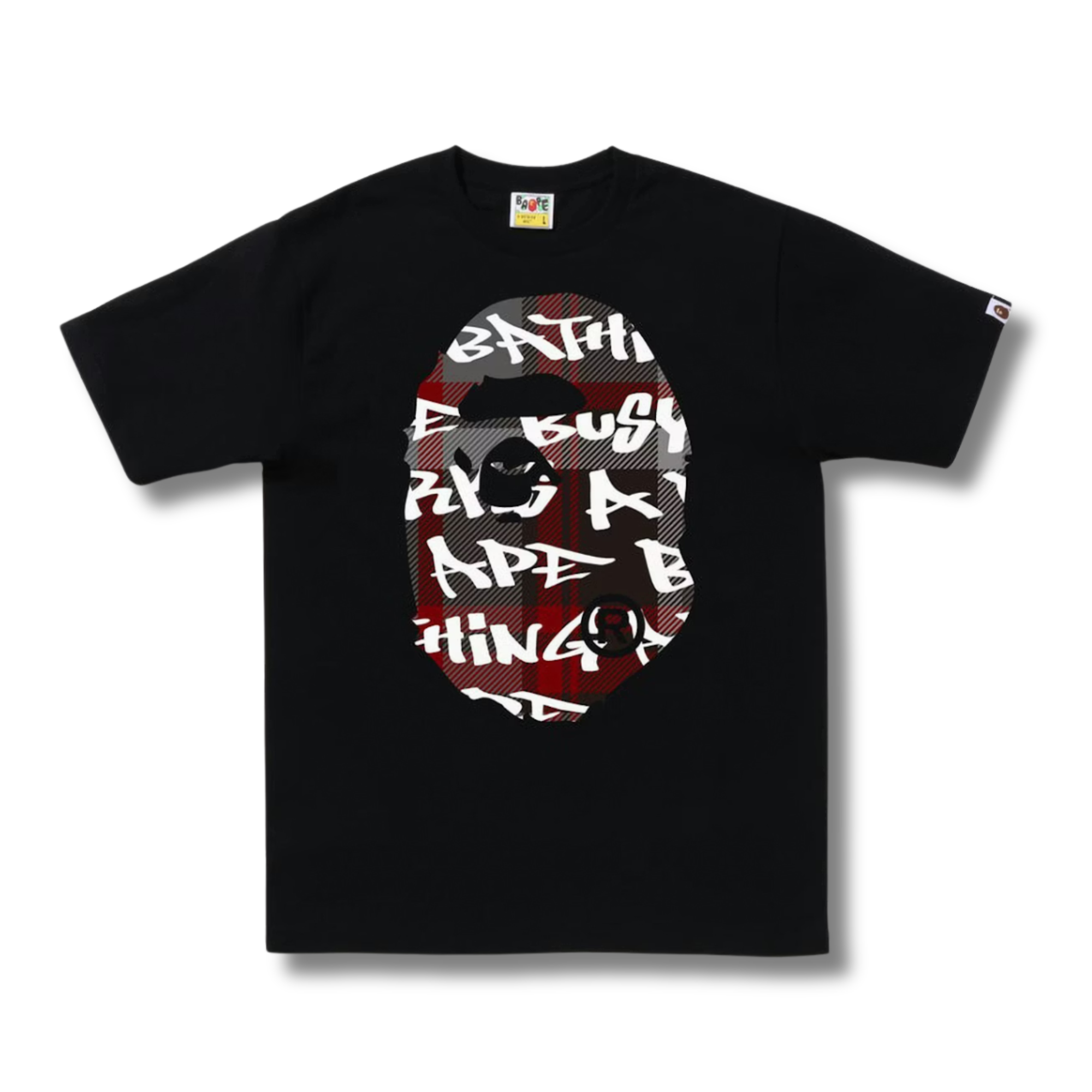 A BATHING APE GRAFFITI CHECK BIG APE HEAD TEE
