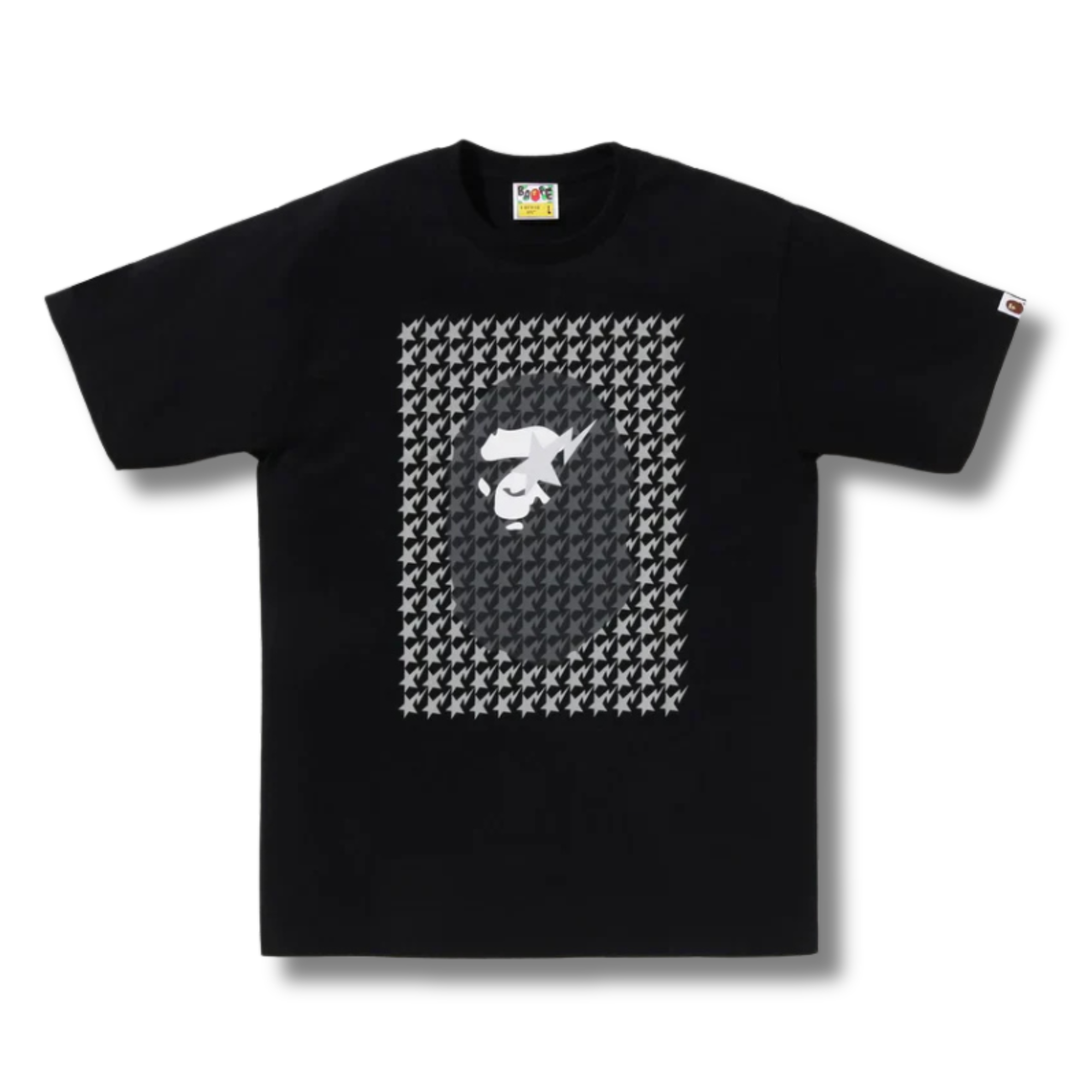 A BATHING APE HOUNDSTOOTH APE HEAD TEE BLACK