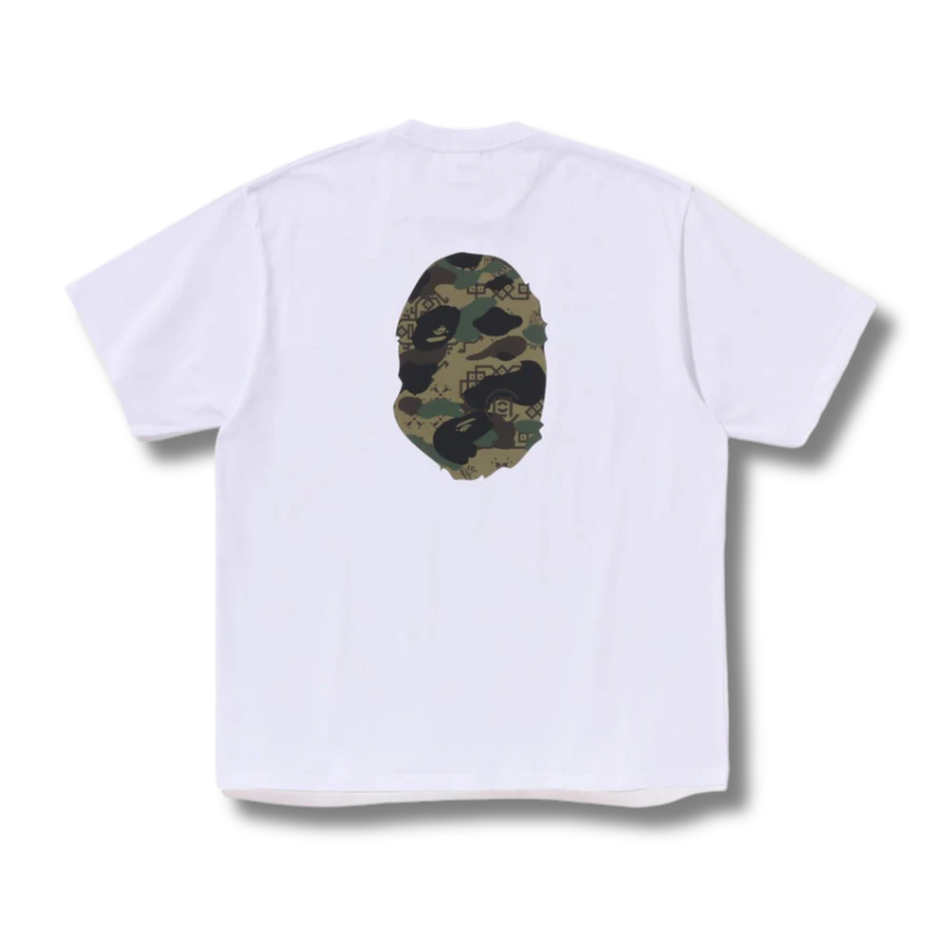A BATHING APE X CLOT CAMO BIG APE HEAD TEE