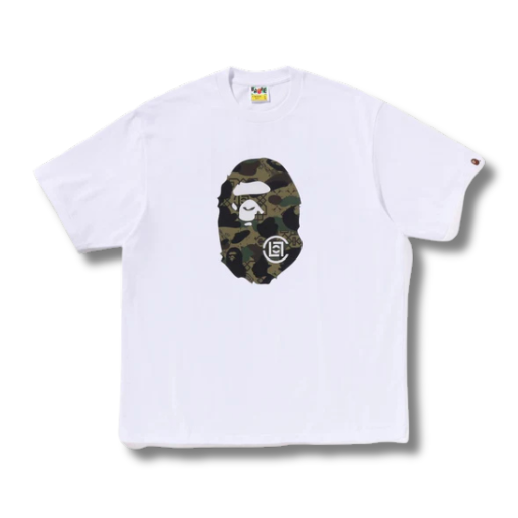 A BATHING APE X CLOT CAMO BIG APE HEAD TEE