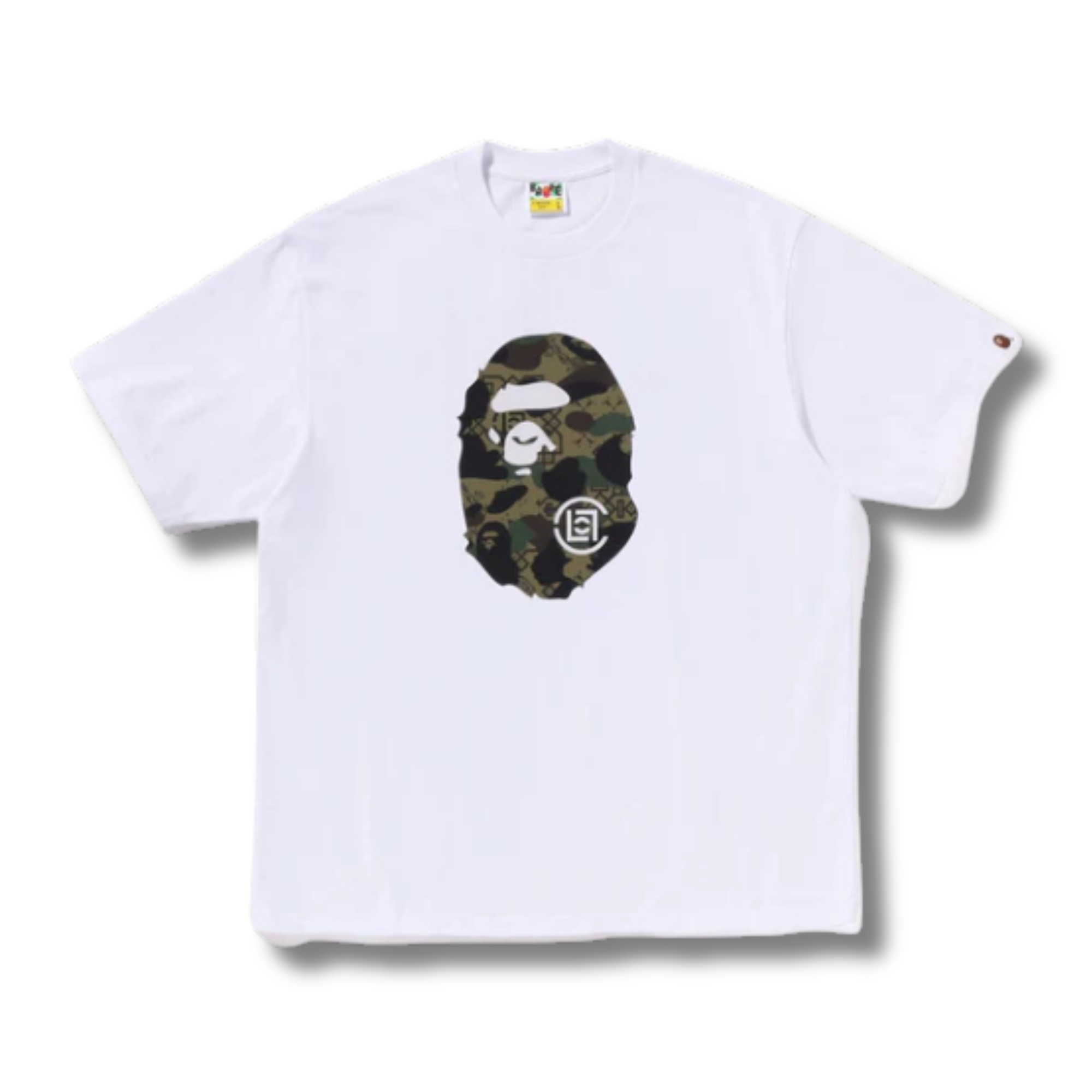 A BATHING APE X CLOT CAMO BIG APE HEAD TEE