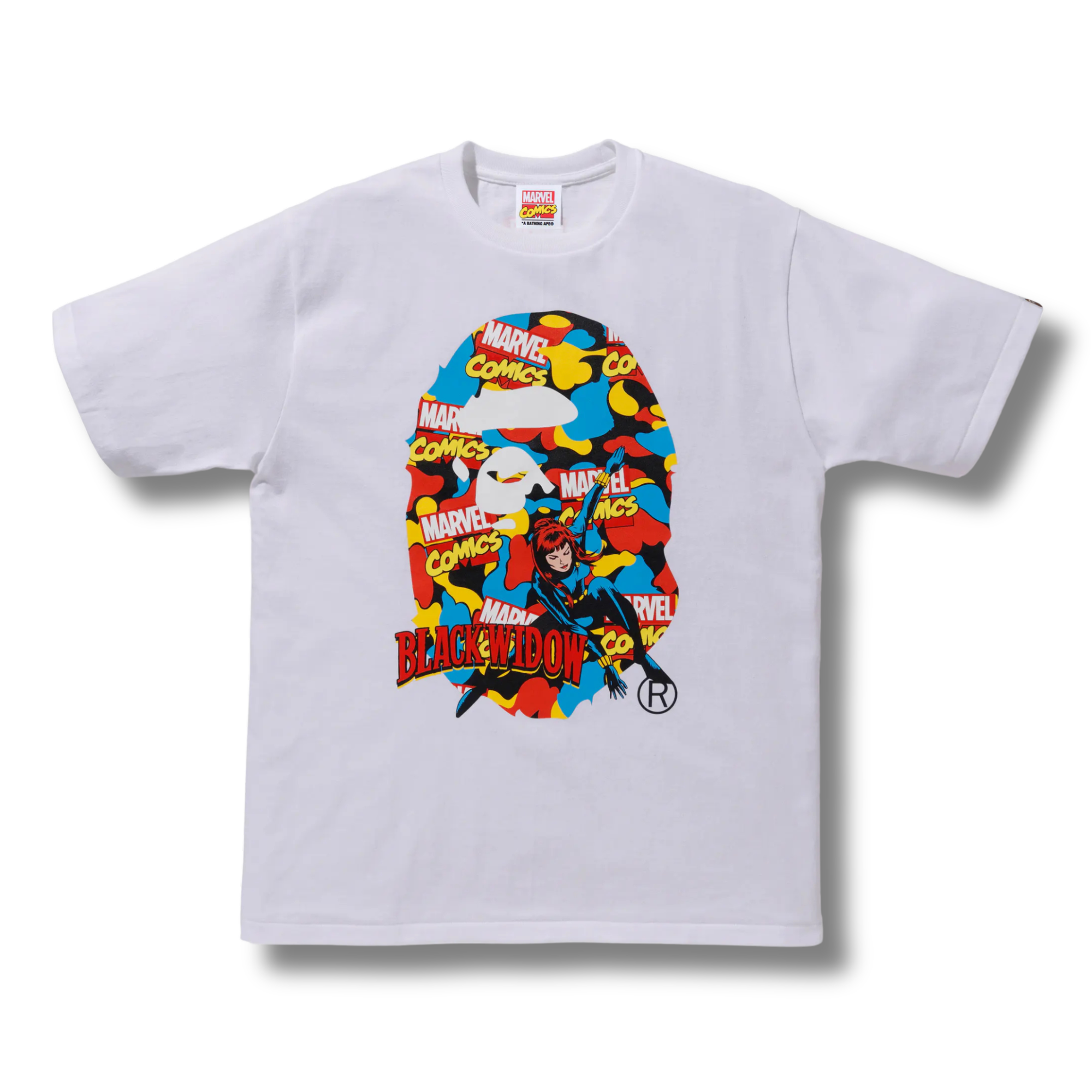 A BATHING APE X MARVEL CAMO BLACK WIDOW TEE