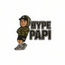 Circular logo featuring a cartoon character in camouflage clothing with 'Hype Papi' branding.