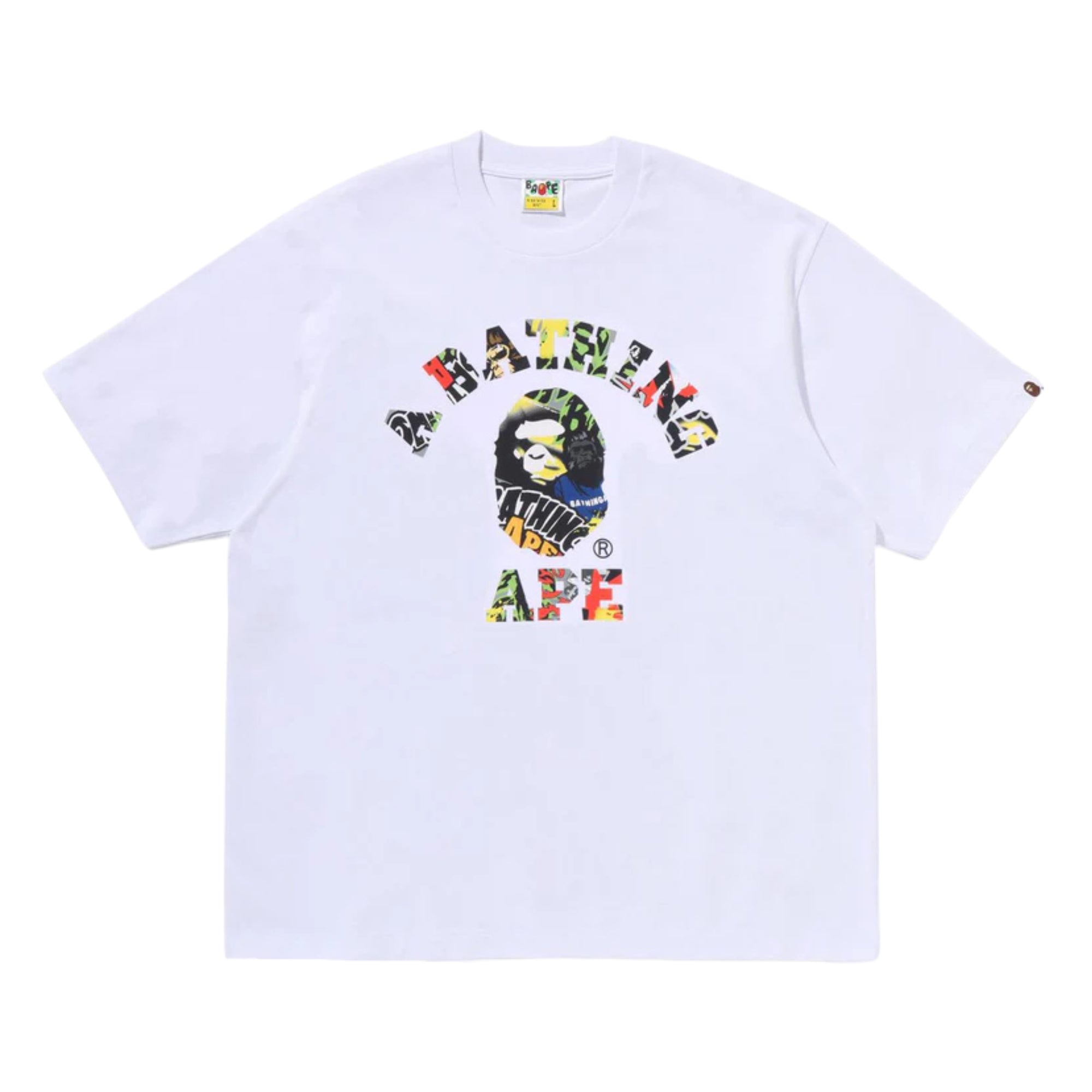 A BATHING APE MULTI LOGO COLLEGE RELAXED FIT TEE