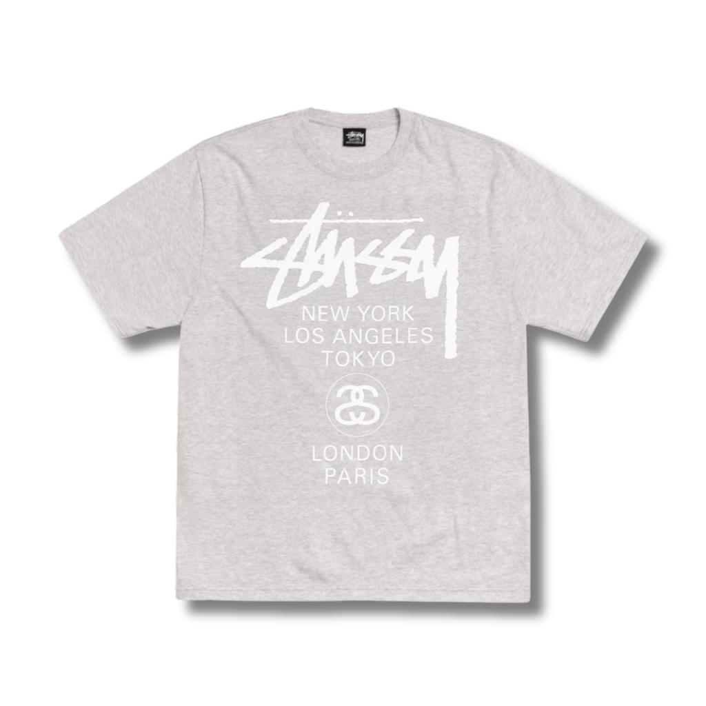 STUSSY WORLD TOUR TEE / ASH HEATHER